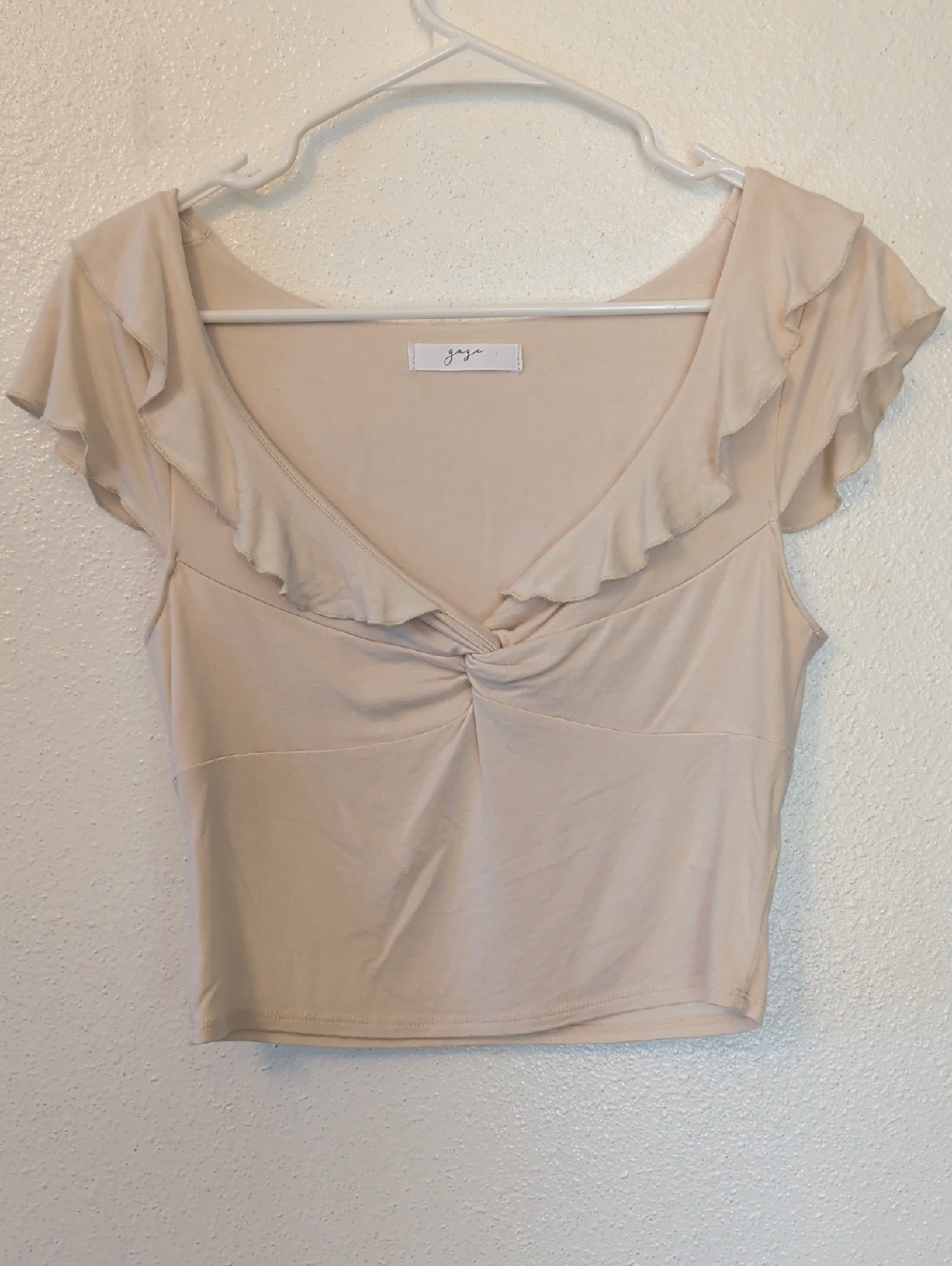 Gaze Warm Beige Sweetheart Ruffle Crop Top